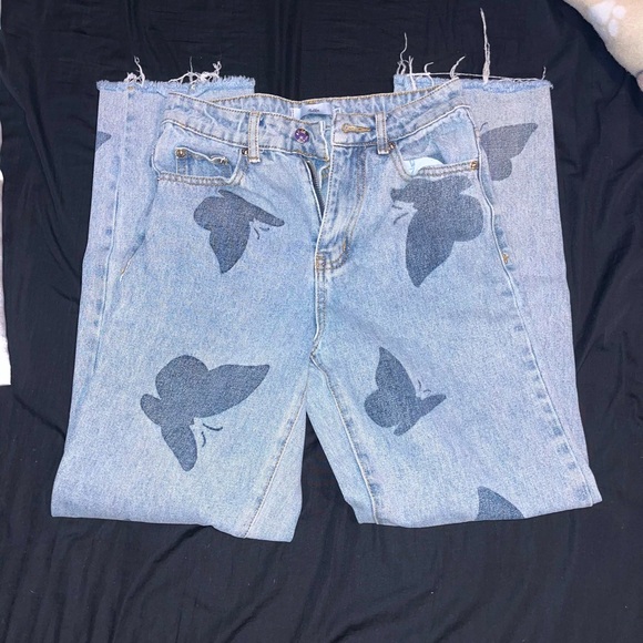 Edikted wide-leg jeans w butterfly pattern - Picture 1 of 1
